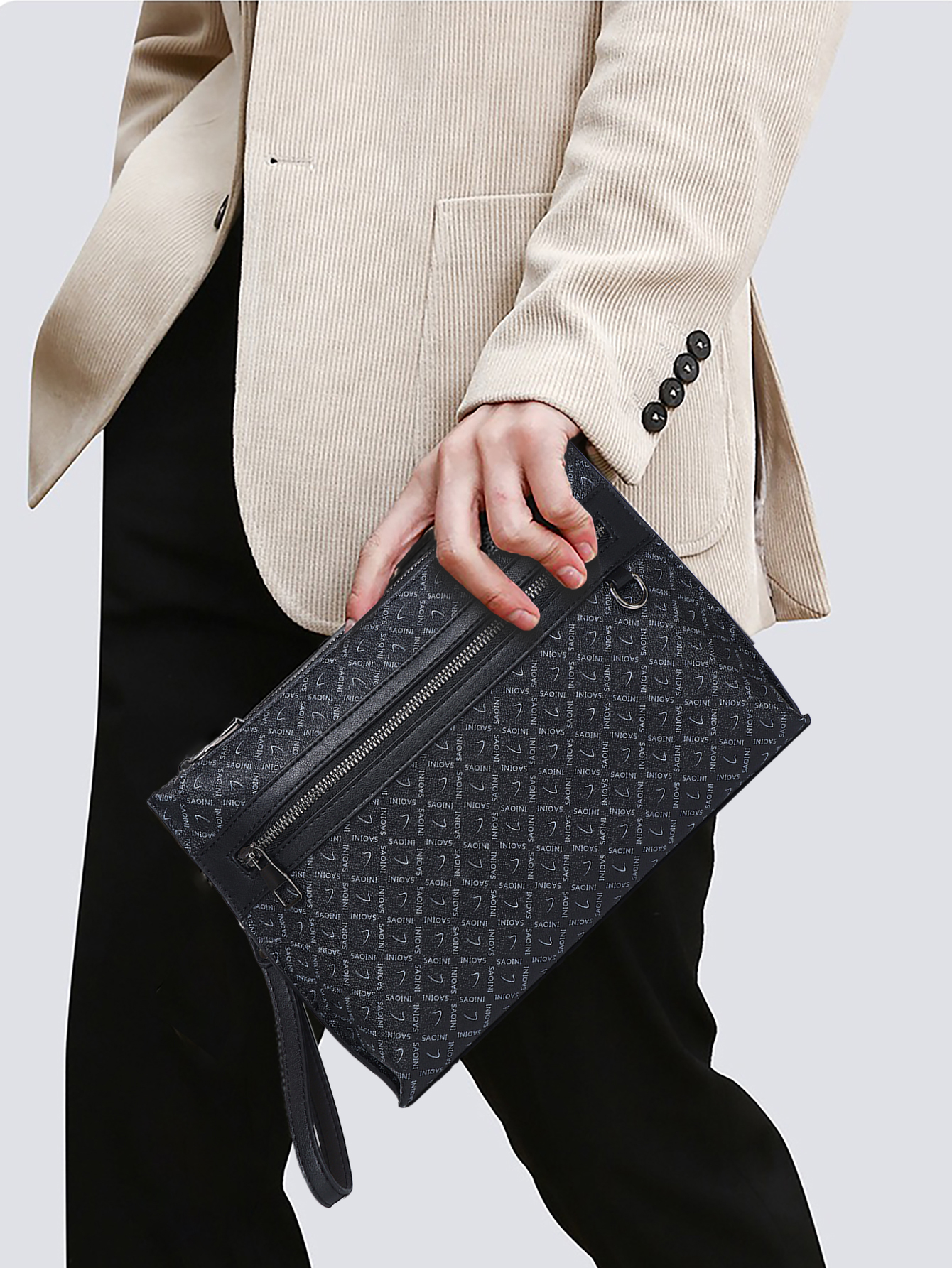 Tote Bag Leather Monogram - Men's Monogram Clutch Bag - Black